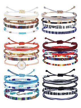 Womens Boho Friendship Bracelet Anklet Set Adjustable Waterproof Braided Beaded